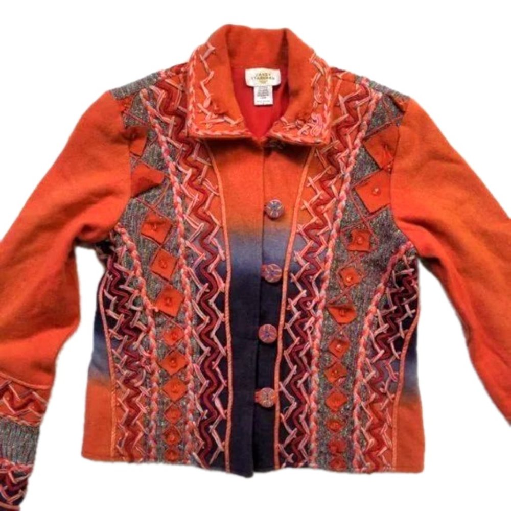 Vintage Sandy Starkman Jacket Boho Wool Knit Southwestern Art To Wear Western